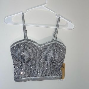 Silver Sequin Crop Top